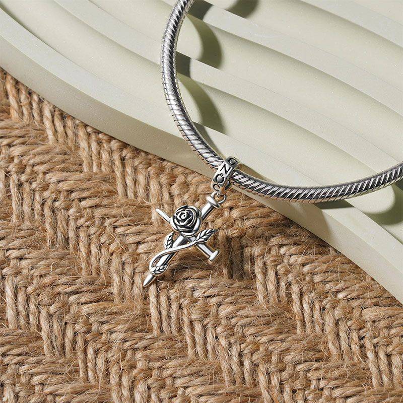 Gnoce Vintage Rose Cross Pendant Dangle Charm