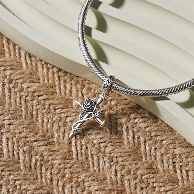 Gnoce Vintage Rose Cross Pendant Dangle Charm
