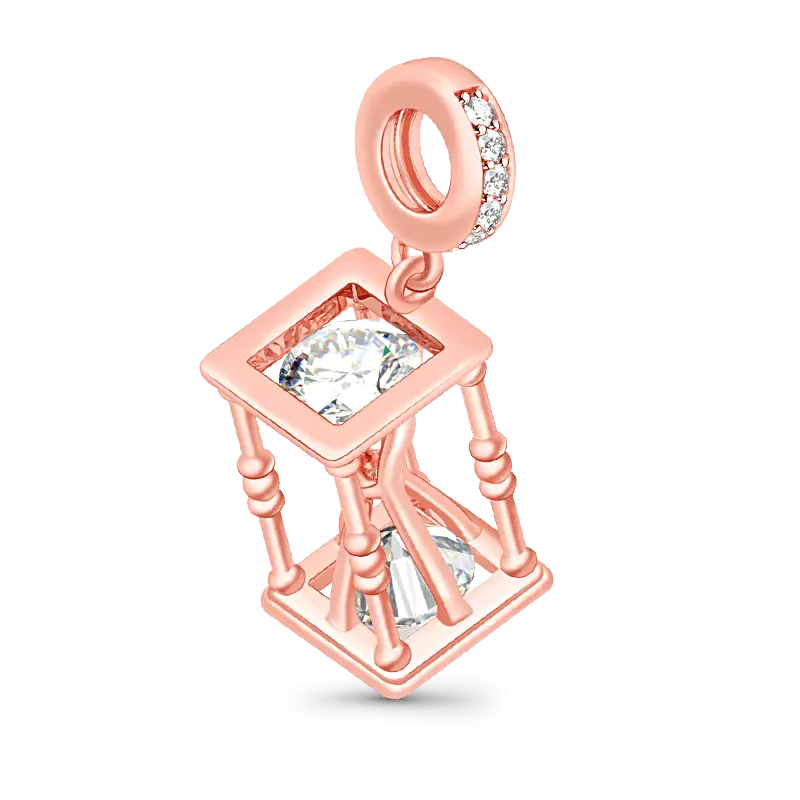 Hourglass Dangle Charm 925 Sterling Silver Pendant 18k Rose Gold Plated Fit Bracelets and Necklaces