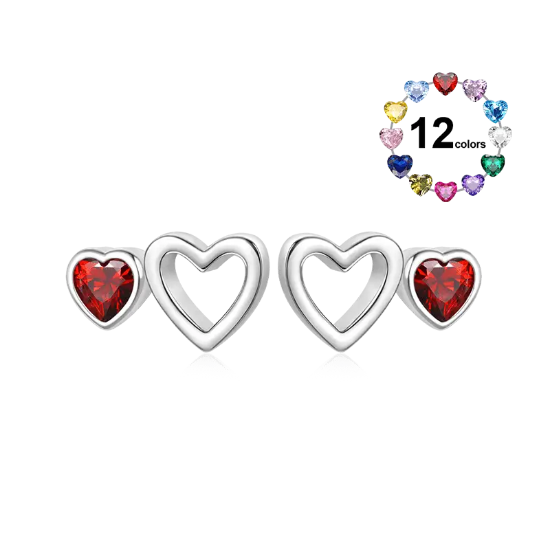 Gnoce Love Heart Birthstone Stud Earrings