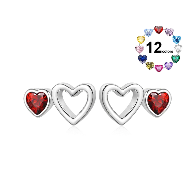 Gnoce Love Heart Birthstone Stud Earrings