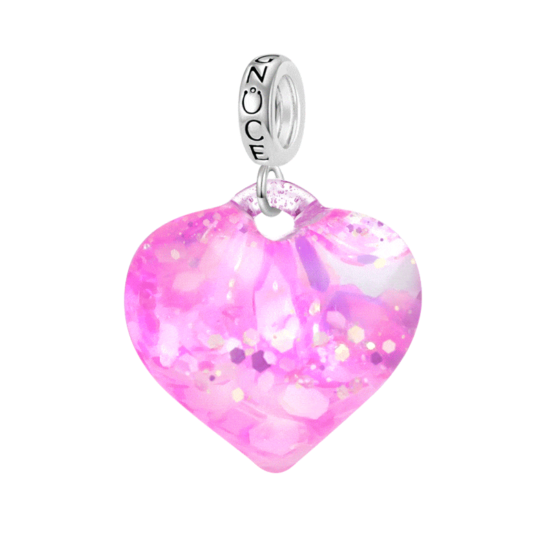 Gnoce Pink Glitter Heart Pendant Dangle Charm