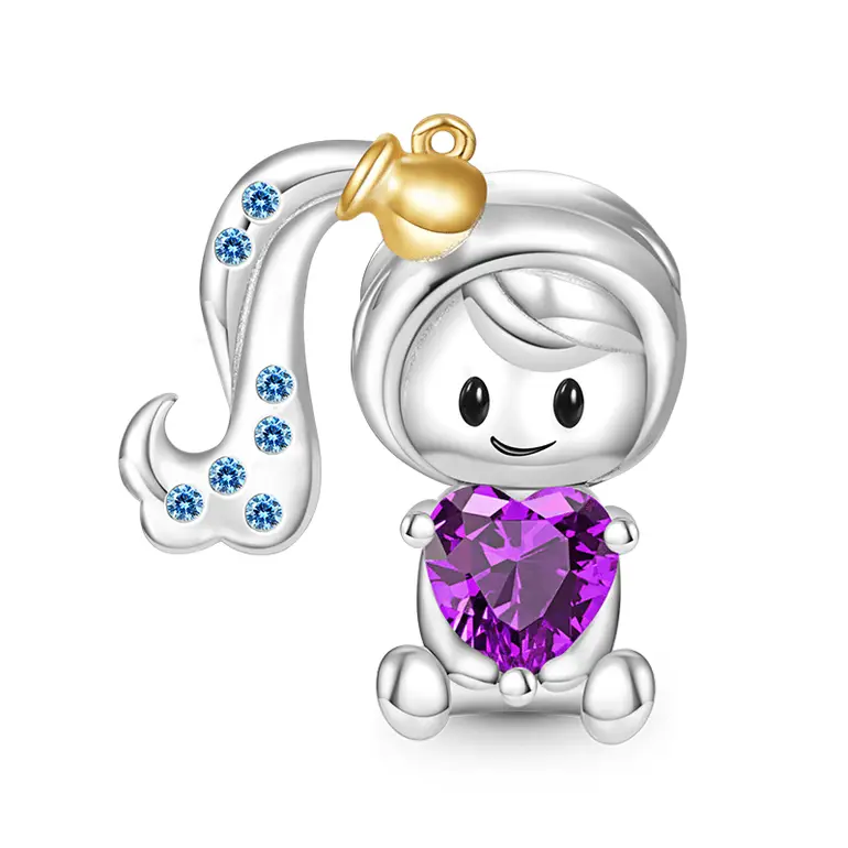 Gnoce Aquarius Zodiac Sign Embraces Heart Gem Charm