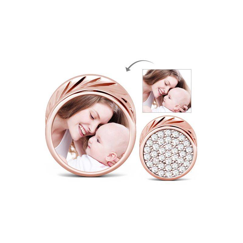 Personalized 18k Rose Gold Plated Round Shape Photo Charm Fit Bracelets or Necklaces