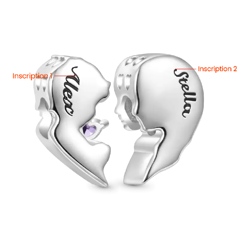 Gnoce Mother & Son Heart Engravable Birthstone Double Charm