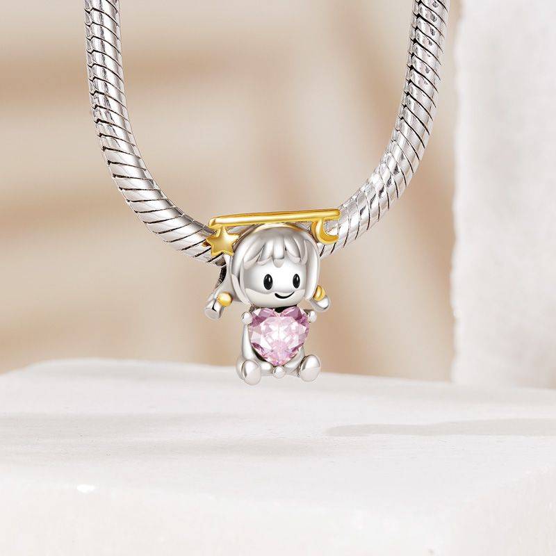 Gnoce Libra Zodiac Sign Embraces Heart Gem Charm