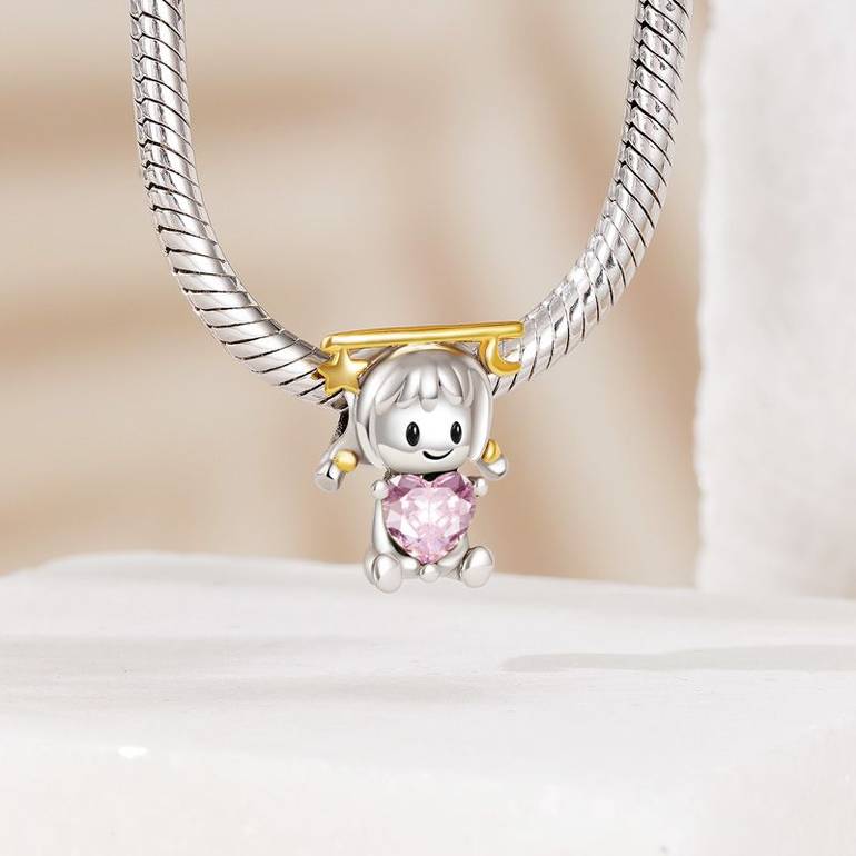 Gnoce Libra Zodiac Sign Embraces Heart Gem Charm