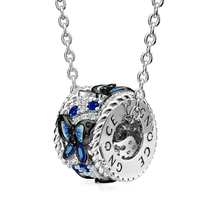 Gnoce Blue Butterfly Drum Pendant Necklaces