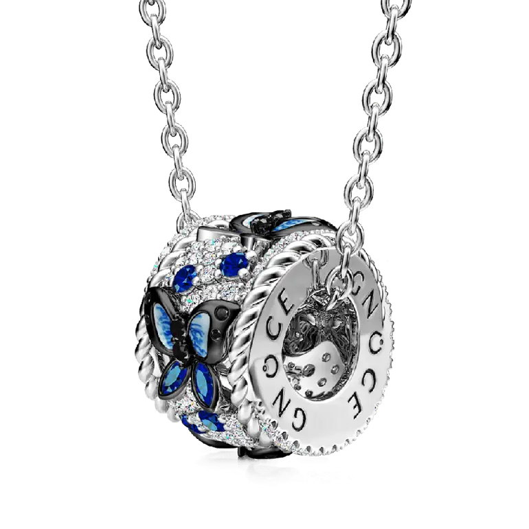 Gnoce Blue Butterfly Drum Pendant Necklaces