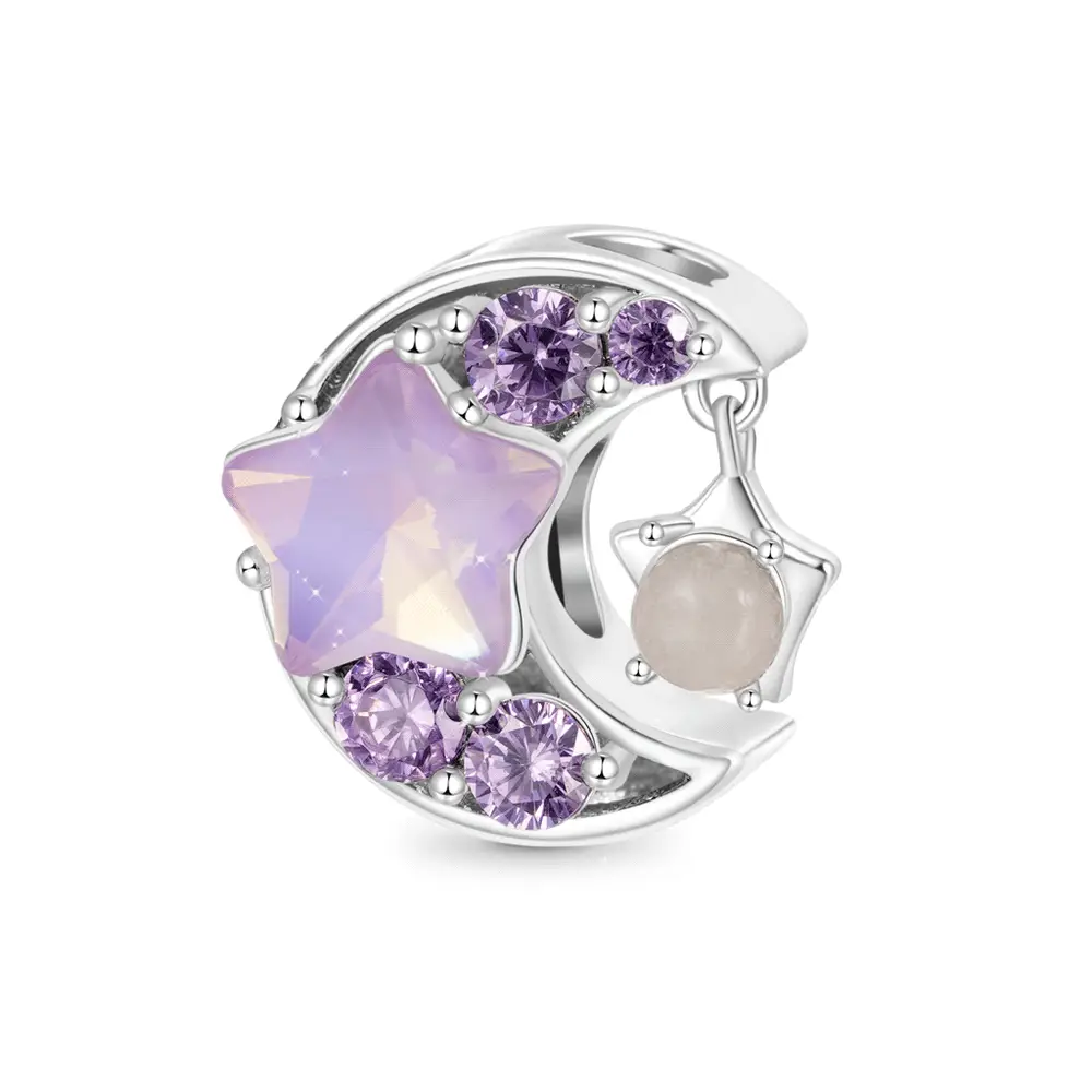 Gnoce Purple Star Moon Glow-in-the-Dark Charm