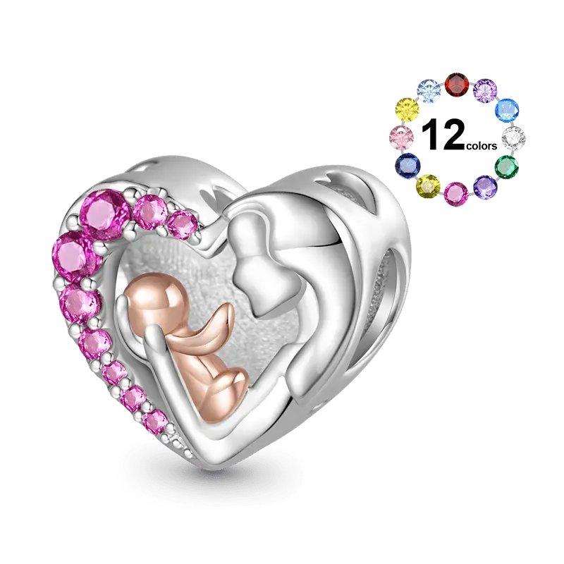 Gnoce Mom Hugs Baby Birthstone Engravable Charm