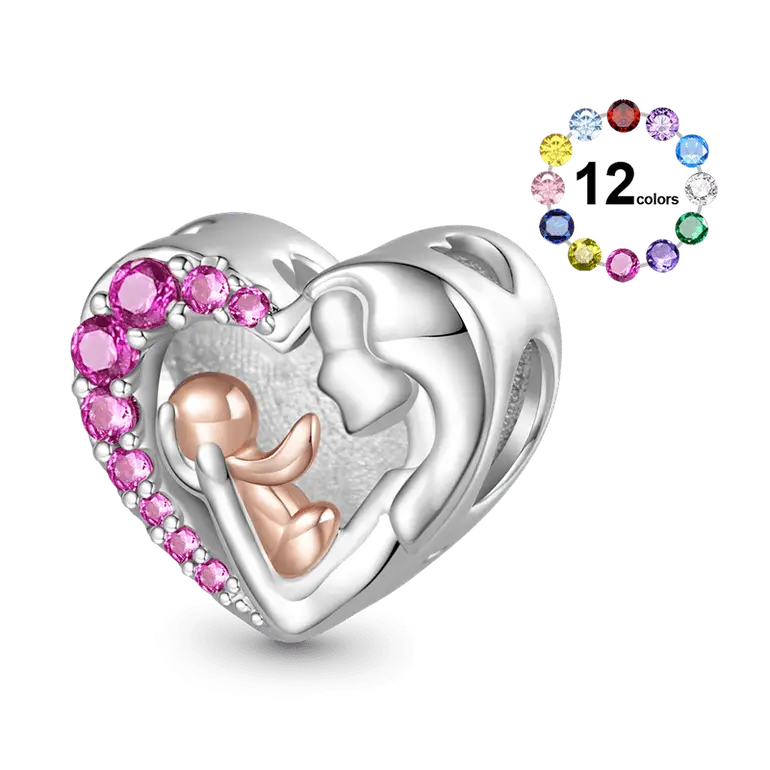 Gnoce Mom Hugs Baby Birthstone Engravable Charm