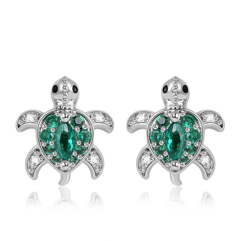 Green Turtle Stud Earrings 925 Sterling Silver