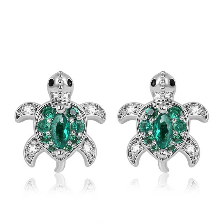 Green Turtle Stud Earrings 925 Sterling Silver