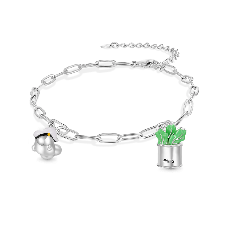 Gnoce Popeye's Head & Spinach Can Chain Bracelets