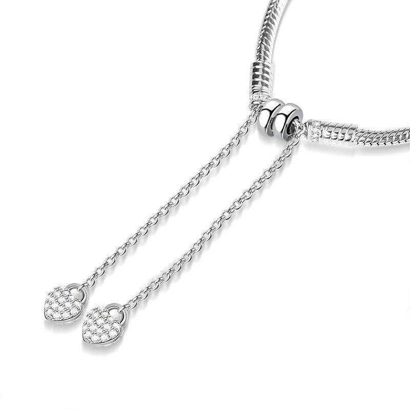 Adjustable Double Hearts Bracelets 925 Sterling Silver