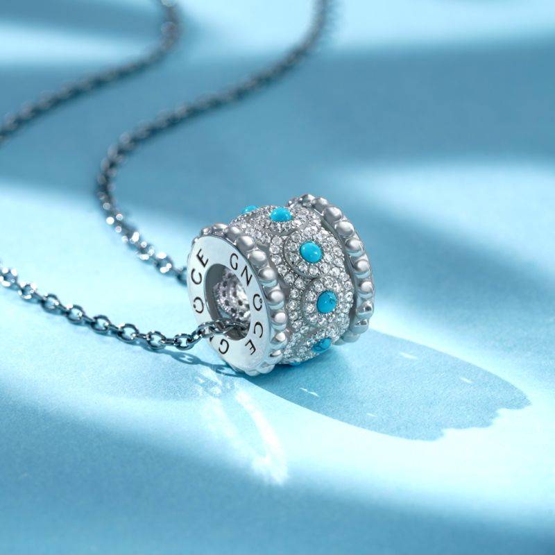 Gnoce Turquoise Halo Drum Pendant Necklaces