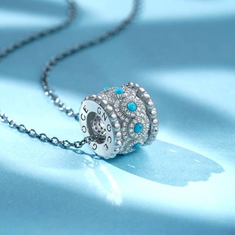 Gnoce Turquoise Halo Drum Pendant Necklaces