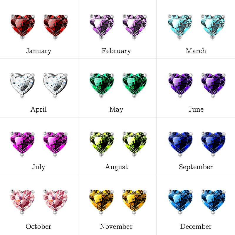 Gnoce Birthstone Heart Stud Earrings