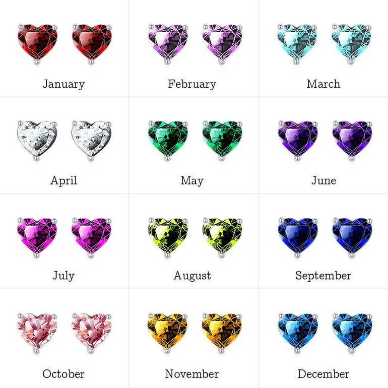 Gnoce Birthstone Heart Stud Earrings