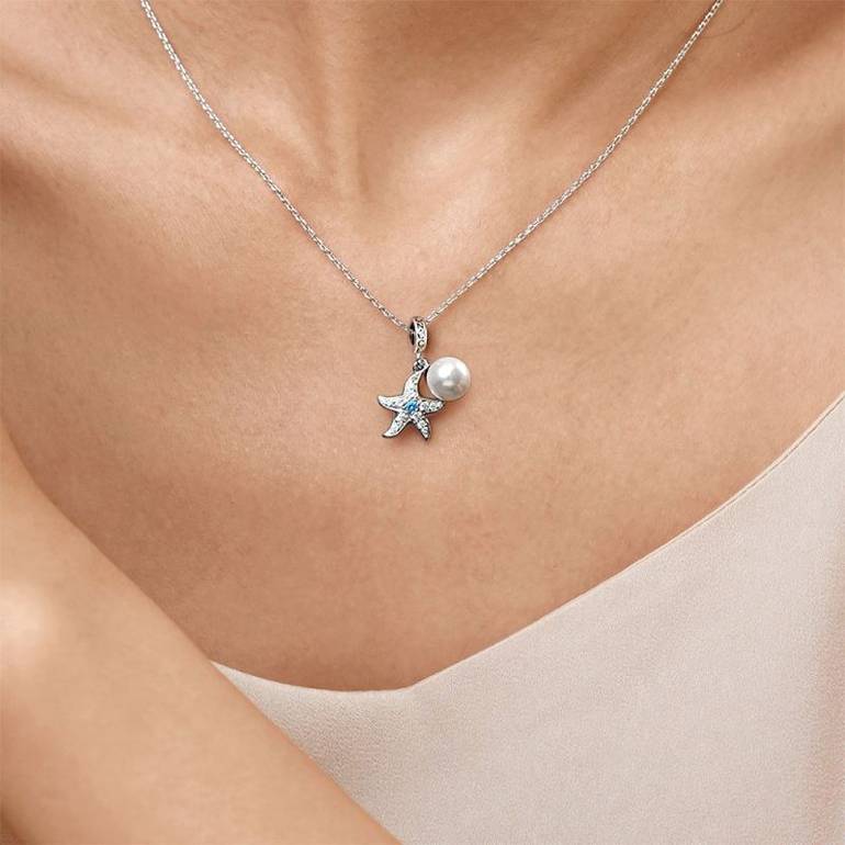 Gnoce Starfish Pearl Double Pendant Dangle Charm