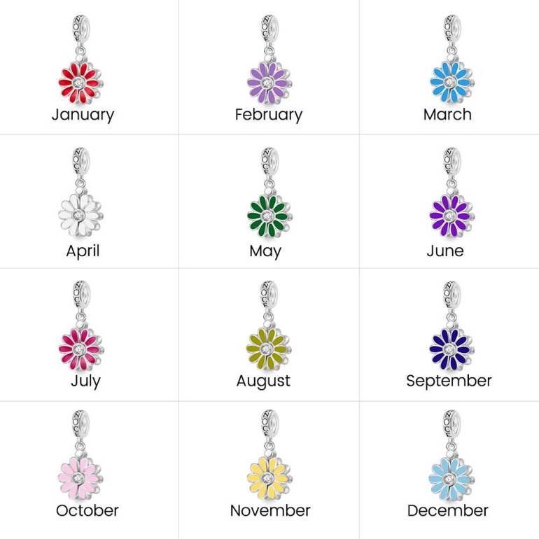 Gnoce Engravable Name Daisy Birthstone Pendant Dangle Charm