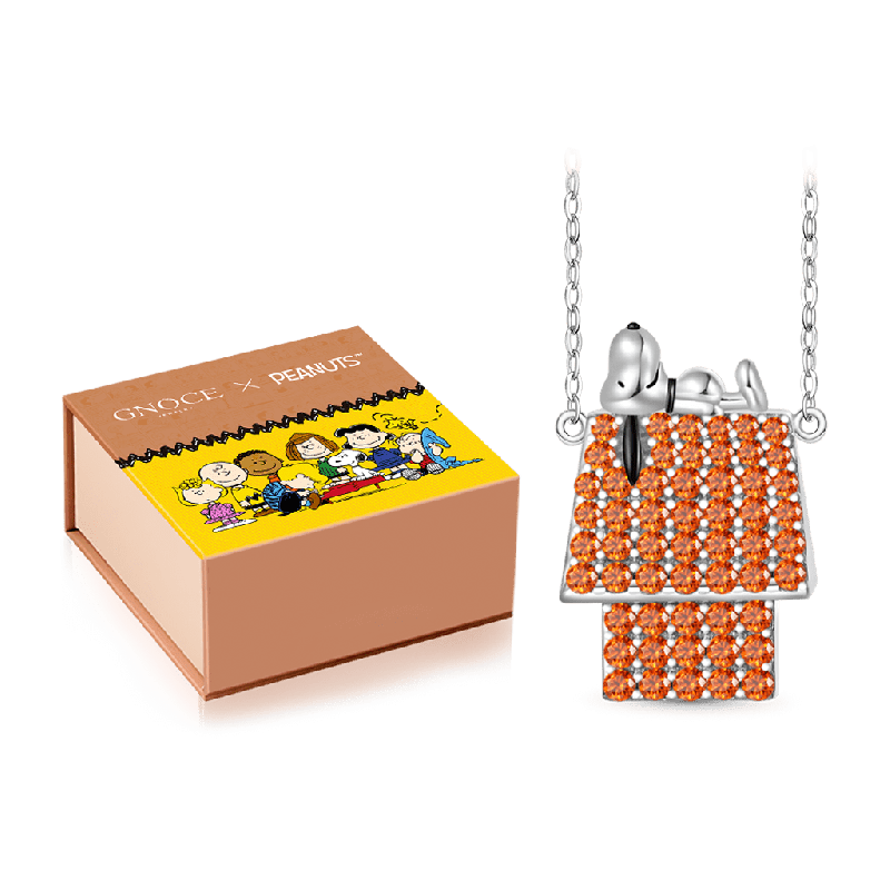 Gnoce Peanuts Lying Snoopy Doghouse Diamond Necklaces