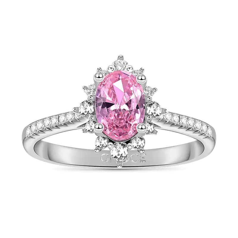 Gnoce Four Prong Oval Pink Halo Engagement Ring