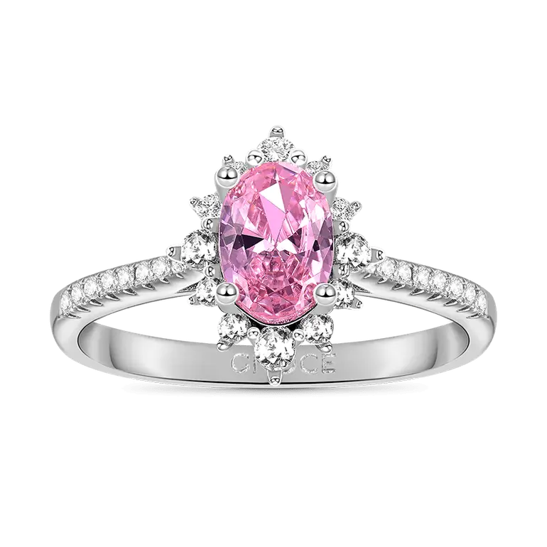 Gnoce Four Prong Oval Pink Halo Engagement Ring