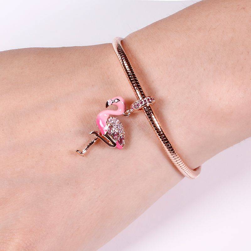 Flamingo Pendant 925 Sterling Silver 18K Rose Gold Plated Charm Valentine's Day Gift