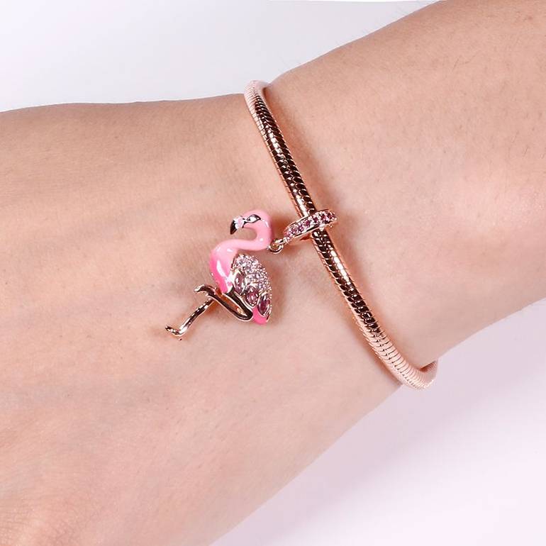 Flamingo Pendant 925 Sterling Silver 18K Rose Gold Plated Charm Valentine's Day Gift
