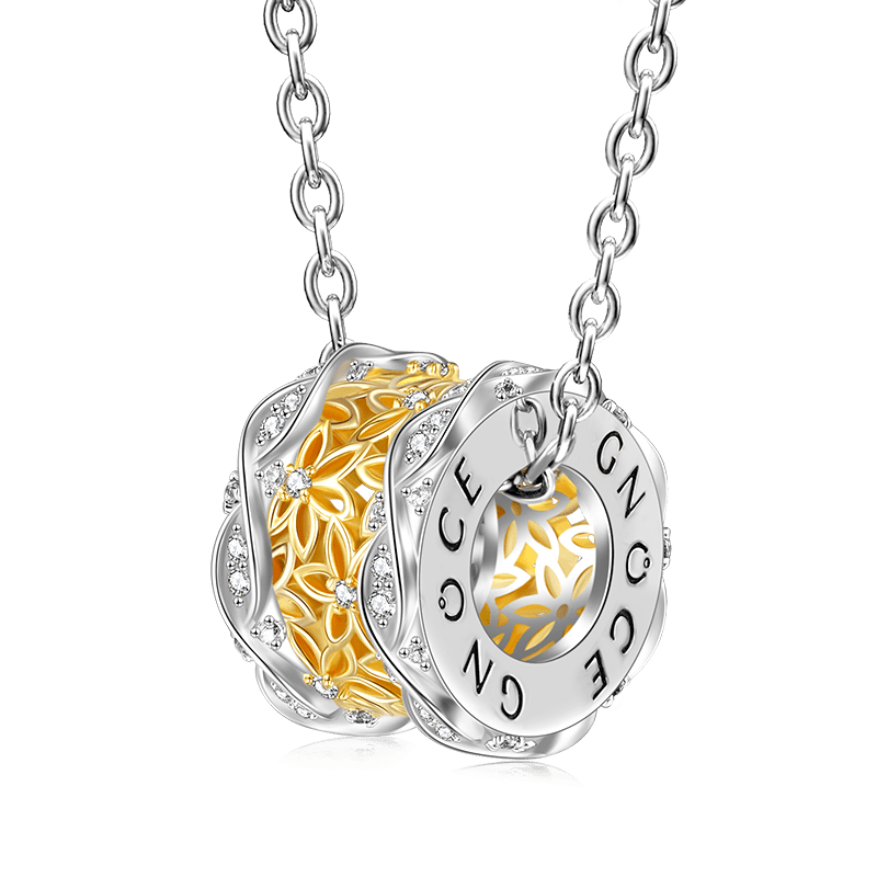 Gnoce Hollow Flower Gems Pendant Necklaces