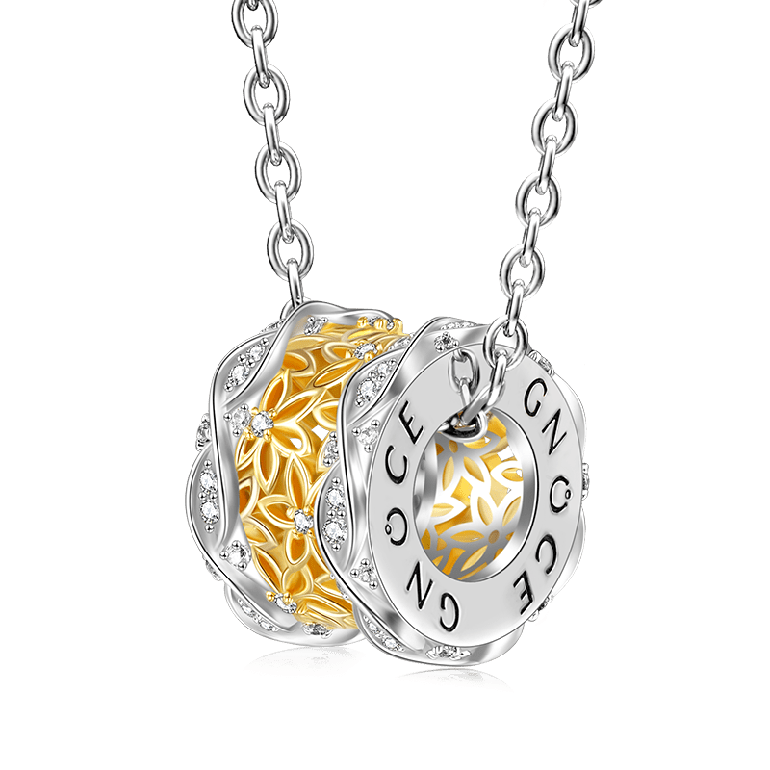 Gnoce Hollow Flower Gems Pendant Necklaces