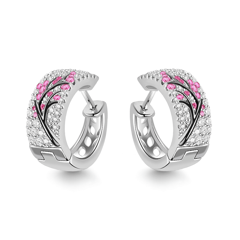 Plum Tree Stering Silver Earrings with Zircon Stones