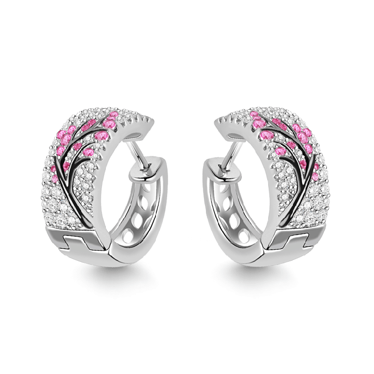 Plum Tree Stering Silver Earrings with Zircon Stones