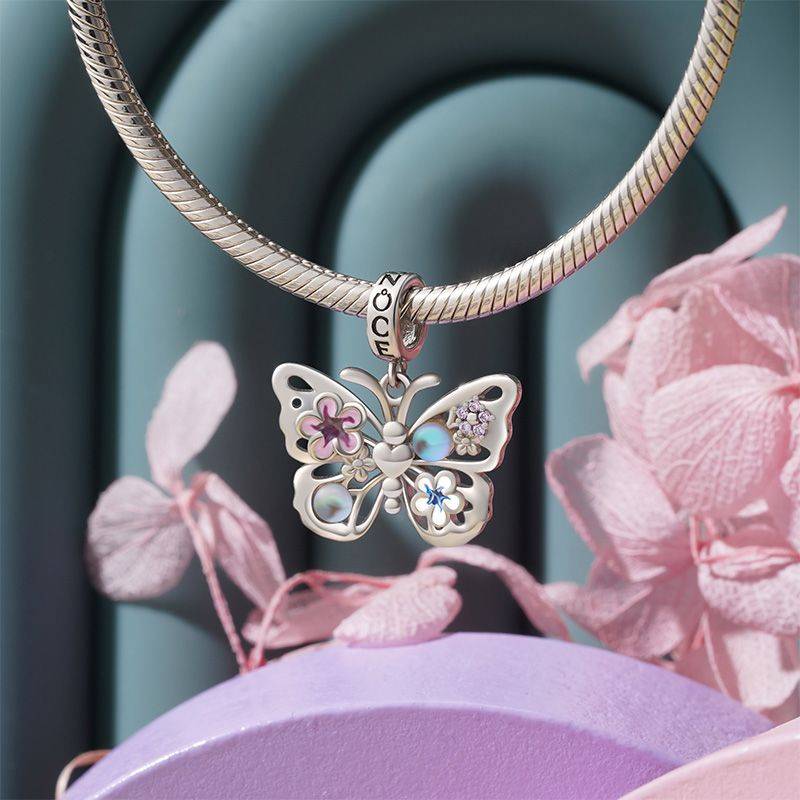 Gnoce Sparkling Flying Butterfly Moonstone Pendant Dangle Charm