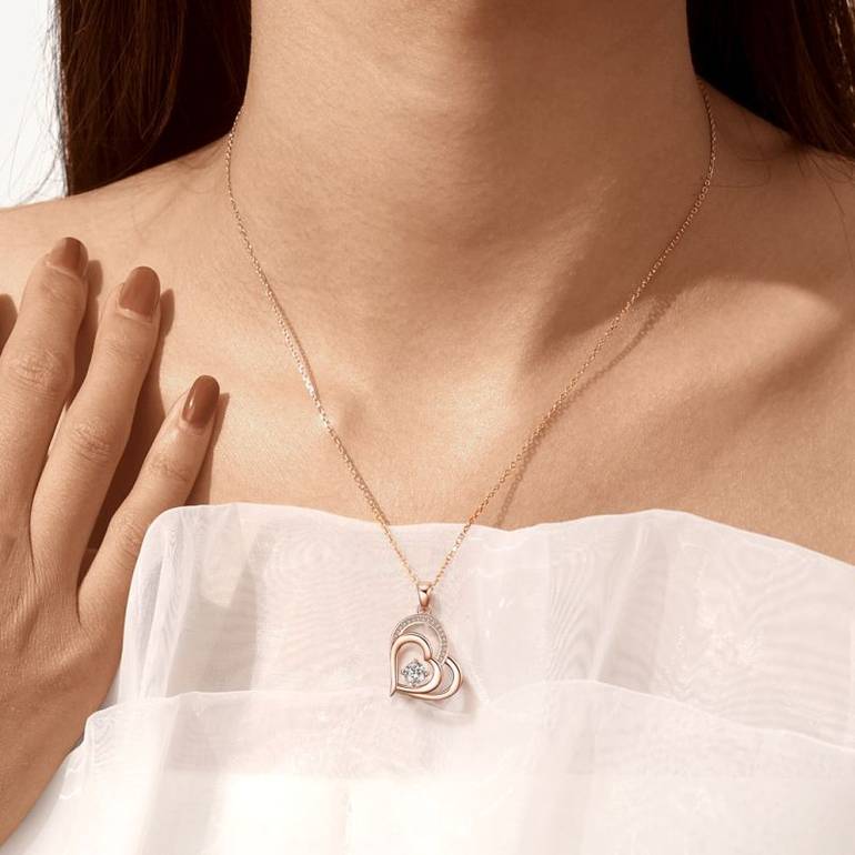 Gnoce Simple Double Love Heart Birthstone Necklaces