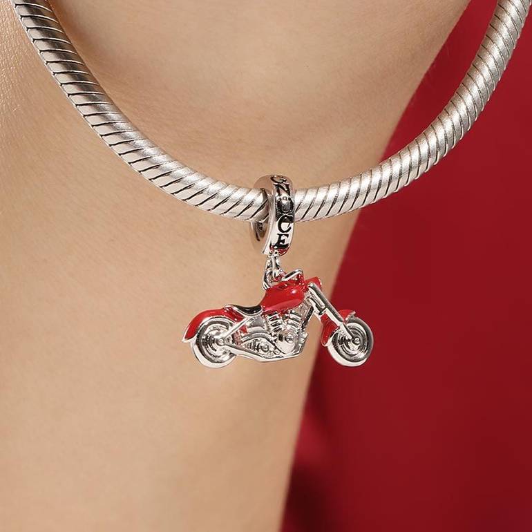Motorcycle Pendant Dangle Charm Sterling Silver