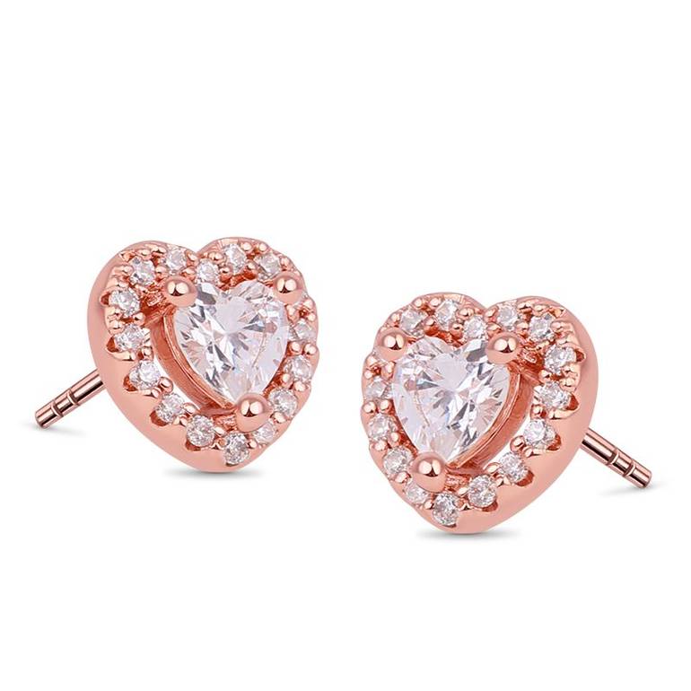 Heart Shape Stud Earring with Shiny Crystal Stone S925 Silver