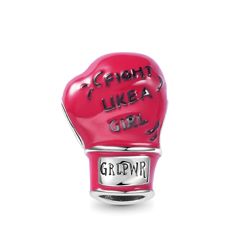 Pink Boxing Glove Charm Bead 925 Sterling Silver