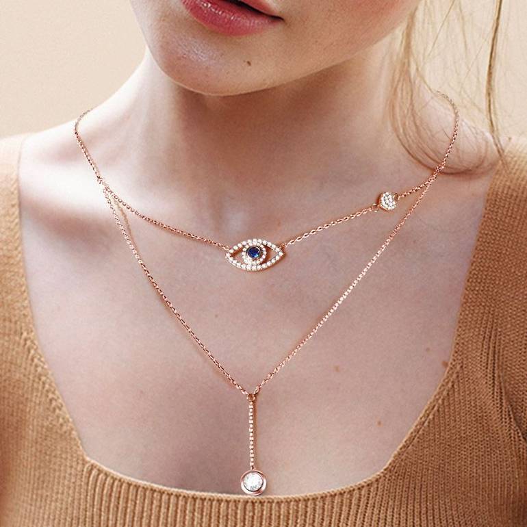 Devil's Eye S925 Necklaces with Clear CZ Stones Cross Chain