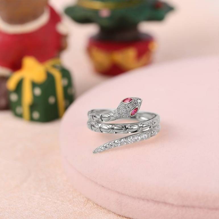 Snake Ring 925 Sterling Silver inlaid with Stones