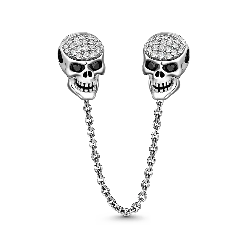 Skull Safety Chain with Shimmering Crystal Stones 925 Sterling Silver