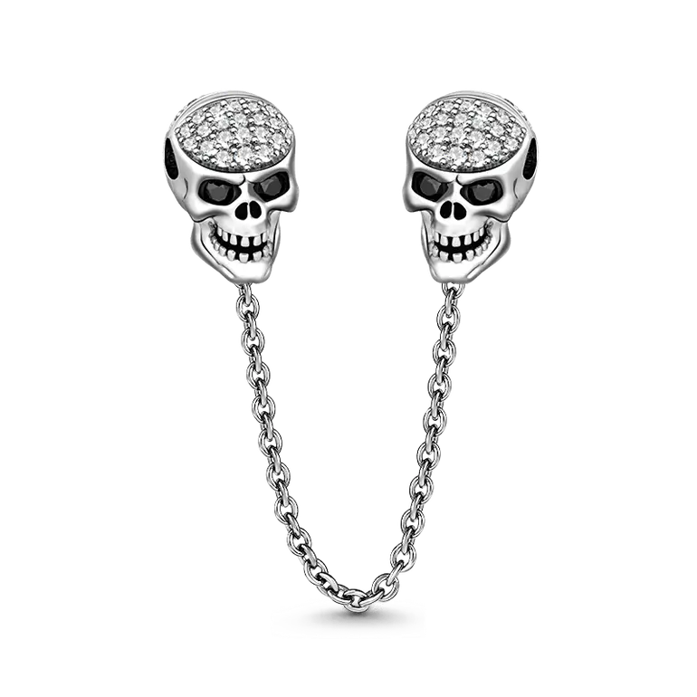 Skull Safety Chain with Shimmering Crystal Stones 925 Sterling Silver