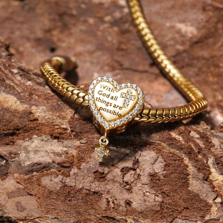 Gnoce 18k Gold Plated Double-Sided Devotion Heart Charm