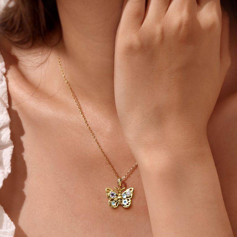 Gnoce 18K Gold Plated Sparkling Flying Butterfly Moonstone Pendant Dangle Charm