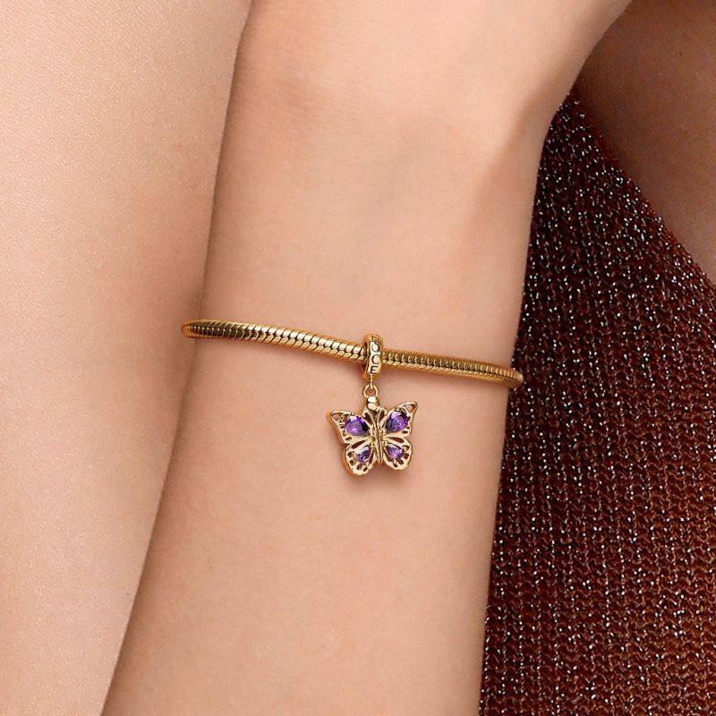 Gnoce 18k Gold Plated Openable Purple Butterfly Engravable Pendant Dangle Charm