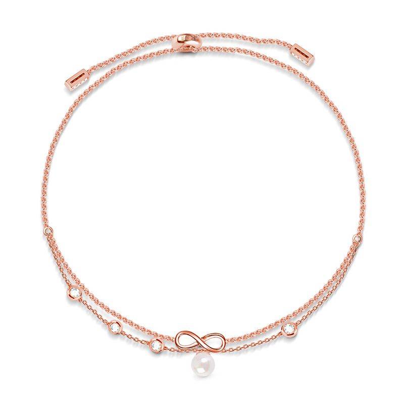 Gnoce Pearl Infinity Anklet 18K Rose Gold Plated S925 Silver Ornaments of Precious Metal