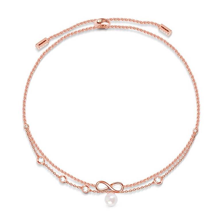 Gnoce Pearl Infinity Anklet 18K Rose Gold Plated S925 Silver Ornaments of Precious Metal
