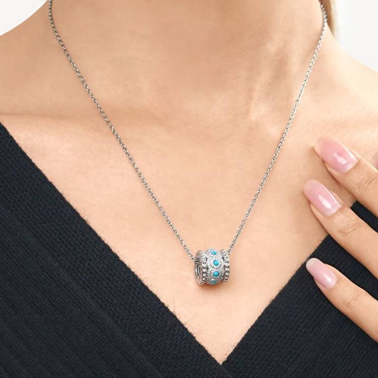 Gnoce Turquoise Halo Drum Pendant Necklaces